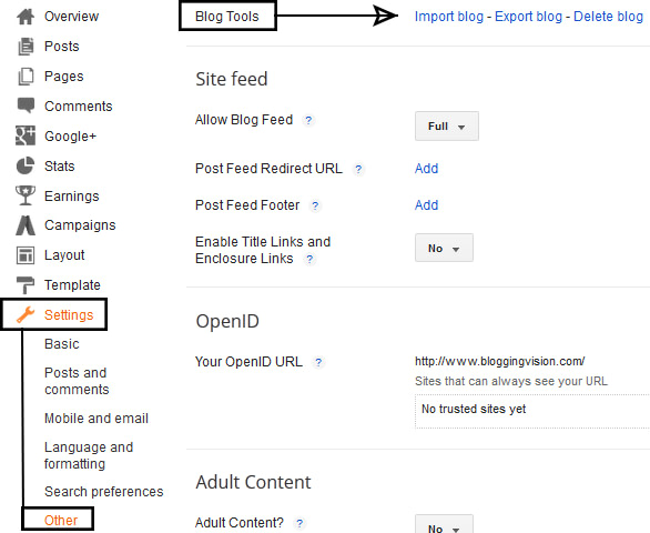 option-panel-to-import-posts-in-blogger